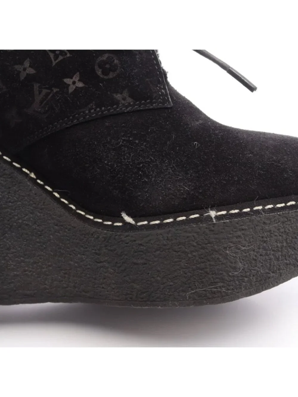 Louis Vuitton Boots Monogram Wedge Sole Short Suede Shearling